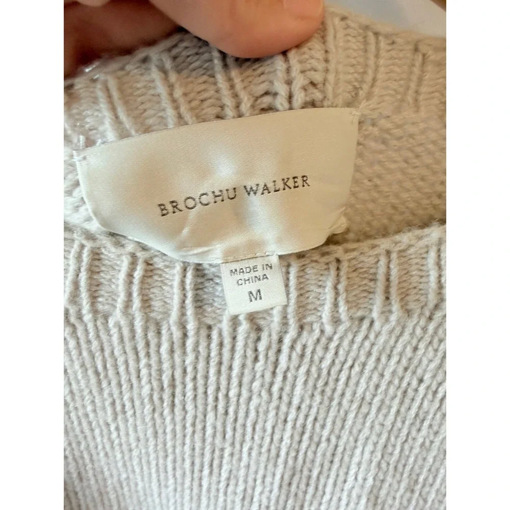 Brochu Walker Cashmere Balloon Sleeve Sweater Womens Beige Medium LUX2536